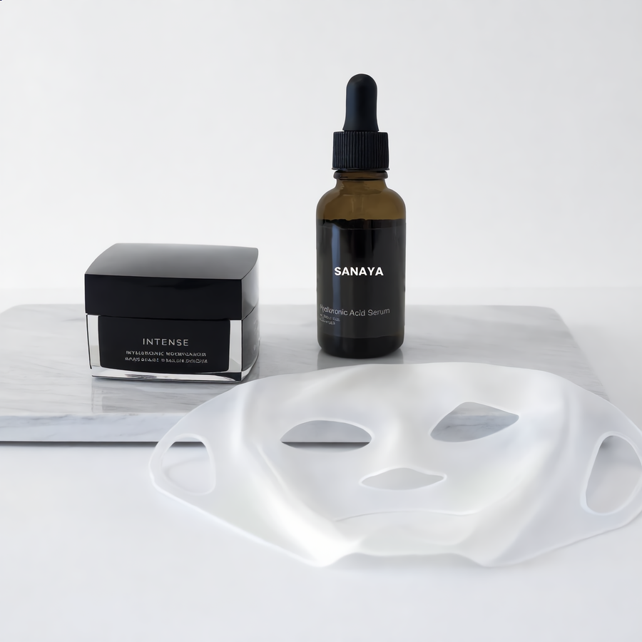 Sanaya Renewal Ritual bundle - hyaluronic serum, silicone face mask, and moisturizer